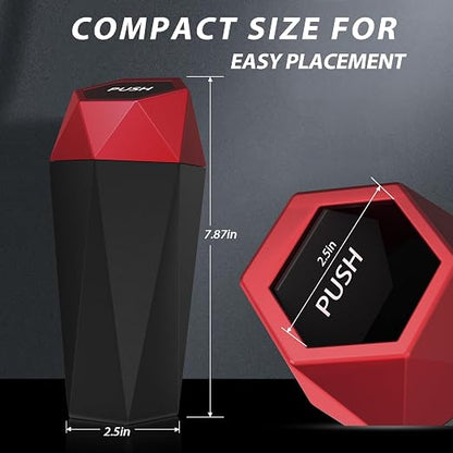Car Cup Holder Trash Can, Car Trash Can with Lid, Mini Portable Trash Bin for Cars, Small Automatic Garbage Bin, Leakproof Cup Holder Trash Bin for Auto,Home,Office, Car Accessories (1, Red)