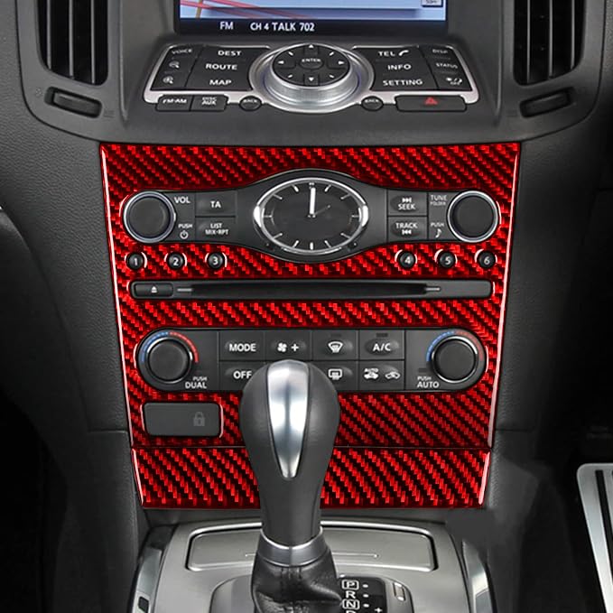 NVCNX Real Carbon Fiber for Infiniti G37 2011-2013 Coupe Sedan Convertible Interior Trim Kit Accessories Cover Decal Set Air Vent Gear Shift Panel Center Console Black/Red 23PCs (Red)
