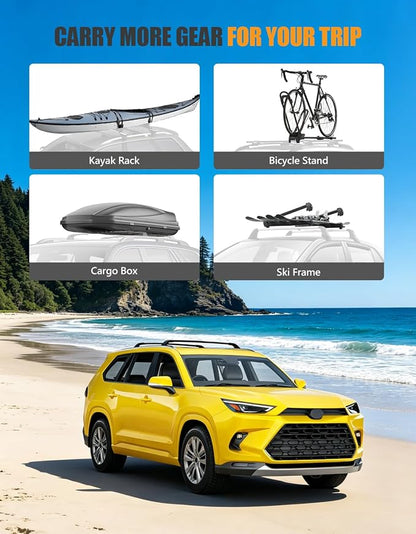 KINGGERI Roof Rack Cross Bars Compatible with Toyota Grand Highlander & Lexus TX 2024 2025 2026 (with Flush Side Rails), Lockable 260LBS Heavy Duty Aluminum Roof Rails Crossbars Rooftop Luggage