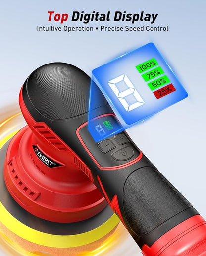 6 Inch Cordless Car Buffer Polisher Kit: Equipped with 2×4000mAh Batteries, Digital Display & 8 Speed Control, Comes with Extra Attachments for Car/Boat Detailing, Scratch Removal and Waxing