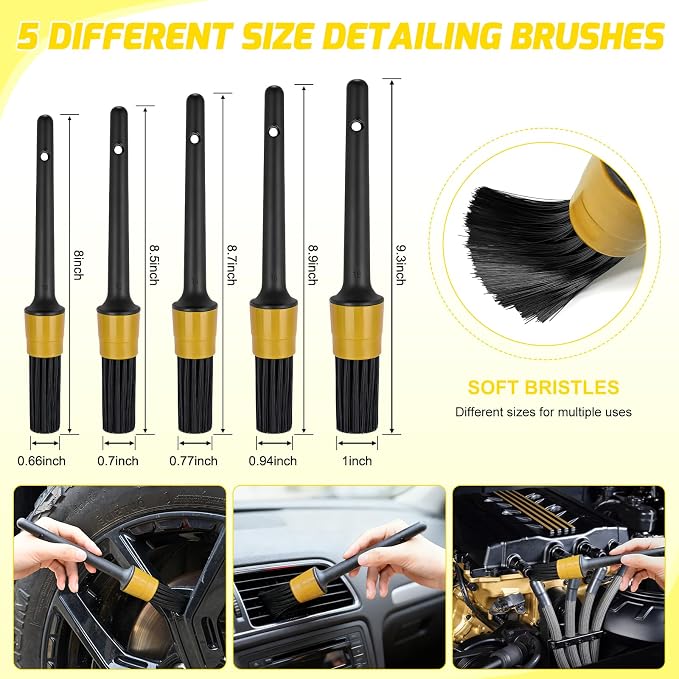 Nilight 15PCS Car Detailing Kit Auto Cleaning Tools Wash Set with Storage Carry Bag Beginners Easy to Use for Interior Exterior Car Care Clean Windshield Dashboard Seat Air Vents Wheels Tires, Yellow