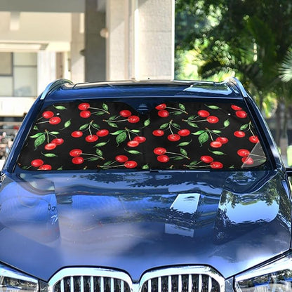 Cherry Car Windshield Sun Shade Watercolor Fruit Foldable UV Ray Sun Visor Protector Sunshade to Keep Your Vehicle Cool (51" x 27")