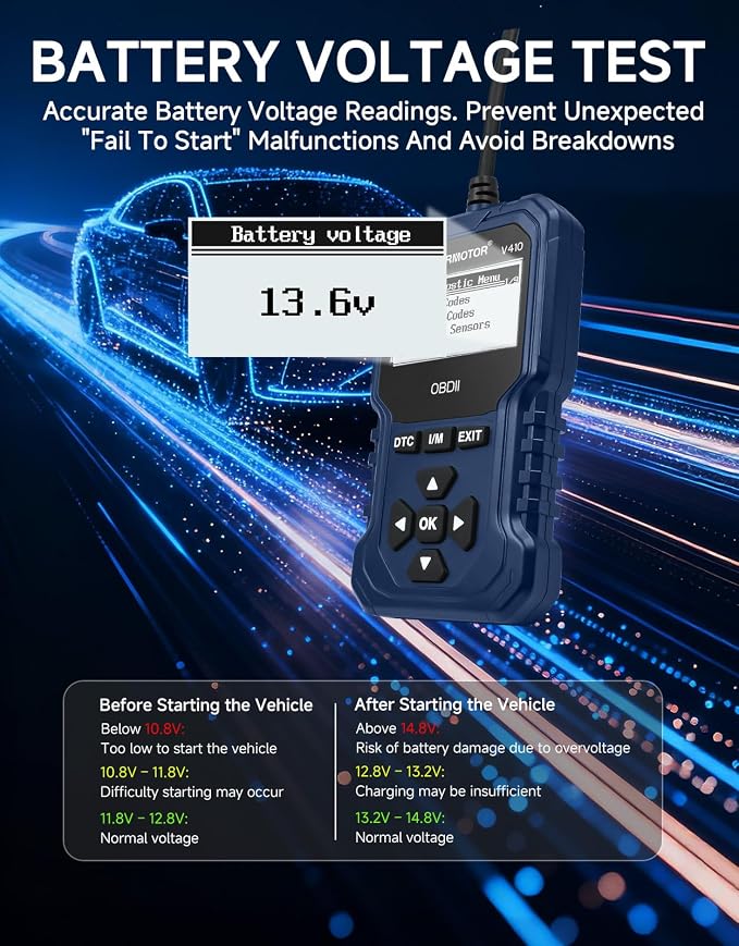 V410 OBD2 Scanner Code Reader, Car Scanner Diagnostic Tool Check Engine Light, Graphic Live Data, I/M Smog Test, Battery Voltage Test – CAN Diagnostic Scan Tool for All OBDII Vehicles
