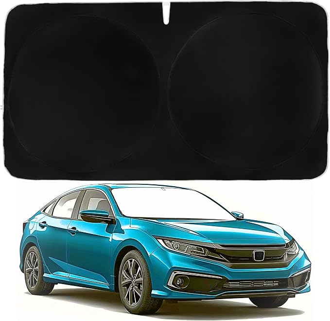 Windshield Sun Shade | Compatible for Honda Civic (2022-2026) | Certified 99.87% UVB & 99.02% UVA Car Sun Shade. Award Winning Sunshade - Patented Technology | Car Shades by Kinder Fluff