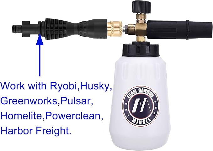 M MINGLE Foam Cannon, Compatible with Portland Husky and Ryobi Pressure Washer, with 5 Nozzle Tips, 1/4 Inch Quick Connector