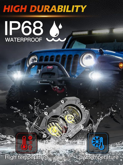 MAYELLO 4 Inch Led Pods 60W Flood Lights Corrugated Lens Led Offroad Driving Light Fog Light with Pod Light Wiring Harness Compatible with Wrangler Truck Pickup SUV ATV UTV Motor Car Boat