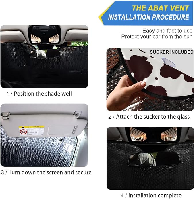 Windshield Sun Shade Cow Print Brown Farm Ram Front Window Block UV Shades Visor Reflective Retractable for Car SUV Trucks