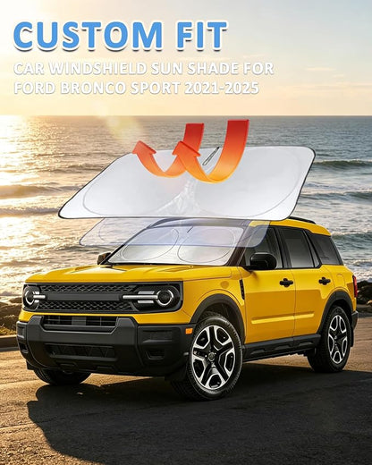 Sunshade for Bronco Sport Windshield Sun Shade for 2025-2021 Ford Bronco Sport 4Door Accessories Foldable Front Window Shield Cover Sun Visor Protector Block UV Rays
