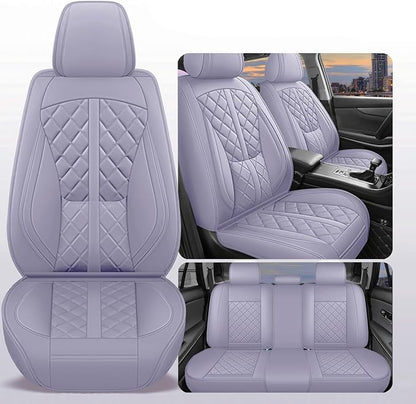 otoez Car Seat Covers Full Set, Universal Leather Seat Cover 5 Seat Waterproof & Breathable Automotive Seat Protector Full Coverage for Cars Sedens, Trucks, SUVs, Vans (Light Purple)