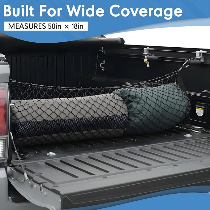 Truck Bed Cargo Net for Pickup Truck Bed - Premium Truck Bed Net for Trunk Organizers and Storage - Trunk Mesh Cargo Net for Chevrolet Silverado, FT150, GMC