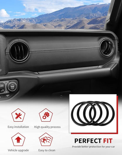 JWWY JL AC Air Vent Trim Rings & Dashboard Headlight Switch Decor Switch Knob Cover Kit Fit for 2018-2023 Jeep Wrangler JL JLU Interior Accessories, Aluminum Alloy 8PCS Black