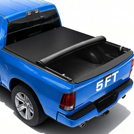 RHOBRA Soft Roll-Up Truck Bed Tonneau Cover Compatible with 2016-2023 Toyota Tacoma 5ft Bed (Excl. Trail Edition) | 26.5oz Heavy-Duty Vinyl | Weather Resistant Bed Cover for Pickup Truck | No-Drill