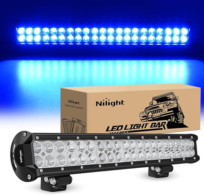 Nilight LED Light Bar 20 Inch 126W Spot Flood Combo Blue Beam Off Road Lamp Fishing Hunting Emergency Deck Work Lighting for Trucks UTV Pick-up Van Boat Tractor