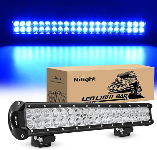 Nilight LED Light Bar 20 Inch 126W Spot Flood Combo Blue Beam Off Road Lamp Fishing Hunting Emergency Deck Work Lighting for Trucks UTV Pick-up Van Boat Tractor