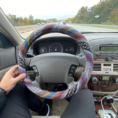 Boho Steering Wheel Cover for Women Men Baja Blanket Enthic Car Steering Wheel Cover Ethnic Car SUV Wheel Protector, Breathable, Anti-Slip, Odorless, Universal Fit 14.5-15 Inch