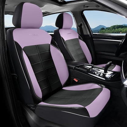 Coverado Front Seat Covers, Leather Car Seat Covers Luxury Automotive Seat Covers Waterproof Car Seat Protectors Universal Fit for Most Cars SUV Trucks Vehicles, Purple&Black