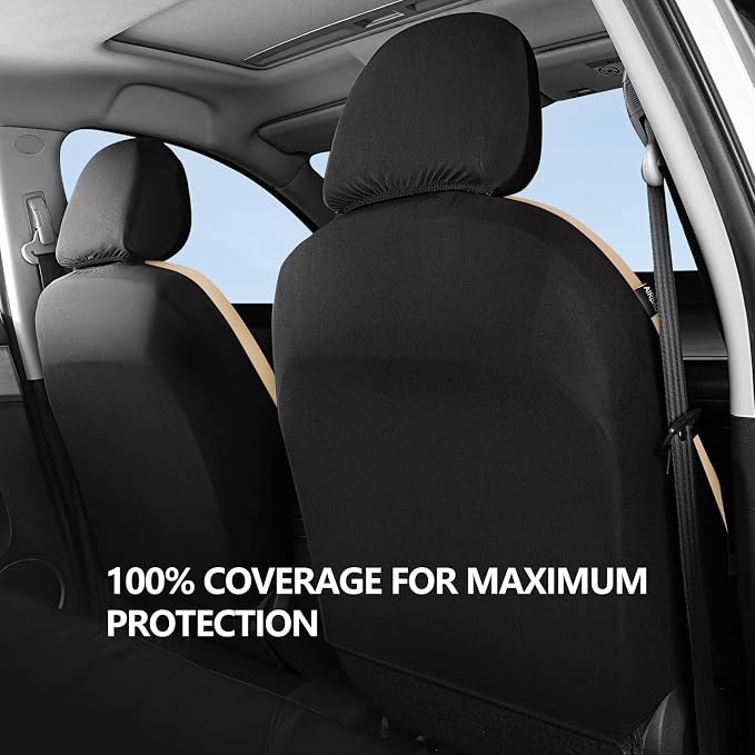 HChengkikz Car seat Covers Full Set, Waterproof Neoprene Seat Covers, Airbag Compatibable, Universal Automotive Comfort Protection for Most Cars, Trucks, SUVs (Black + Beige)