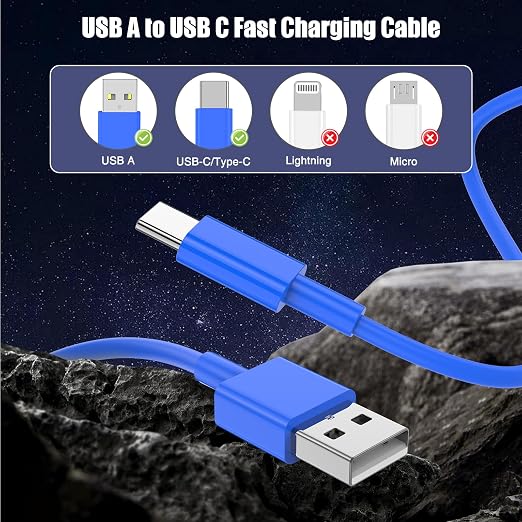 3-Pack Blue [3.3FT+3.3FT+6FT] USB A to USB C Cable, Compatible with iPhone 15/16, iPad, Samsung, MacBook, PS5 and More, Fast Charging, Carplay Cable