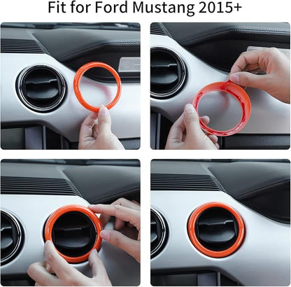 RT-TCZ Center Console Air Conditioner Outlet Vent Trim Cover Ring Interior Accessories for Ford Mustang 2015-2022,3PCS (Orange)