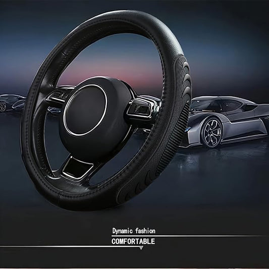 Yangday Leather Steering Wheel Cover for Ford F150 F250 F350, 15.5-16 inches Car Steering Wheel Cover with Anti-Slip Massage Particle (Black)