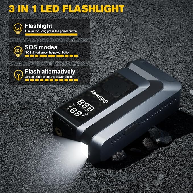 7-in-1 Jump Starter 8000A Car Jumper Starter Portable with 150PSI Portable Air Compressor, 12V Car Battery Charger, Tire Inflator, Flashlight, Power Bank
