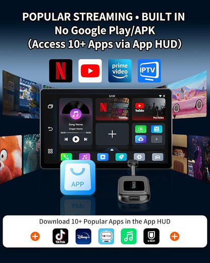 3 in 1 Magic Carplay Box & Wireless CarPlay & Android Auto Adapter GetPairr Go 2.0 Built in Compatible with YouTube, Netflix, Spotify, IPTV,Auto Connect, No Delay,4+32GB,Offline Video from USB Drive