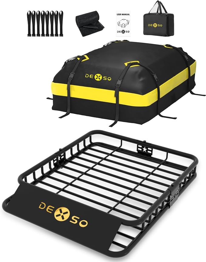 51" x 36" Universal Roof Rack Basket, 200 Lbs Capacity Rooftop Cargo Carrier Basket with 15 Cubic Feet (44" x 34" x 17") Waterproof Luggage Bag, for Suvs, Trucks, Vehiclesor Suvs, Trucks, Vehicles