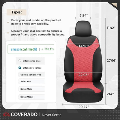 Coverado Front Seat Covers, 2 Packs Leather Seat Covers for Cars, Driver Seat Protectors with Splicing Design，Waterproof Car Seat Cushions Universal Seat Covers Fit for Most Cars, Black & Red