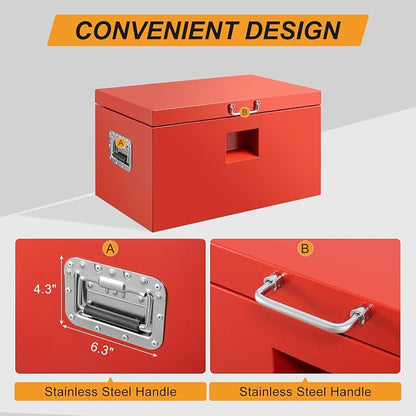 30" Truck Tool Box,Heacy Duty Metal Storage Organizer with Strong locking tongue,Trailer Tongue Box with Safe Hinge, for Truck,Pickup,RV,Garage,Best gift for family and friend,Red Power Coating