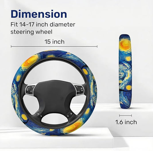 GENANY Starry Night Art Steering Wheel Cover, Non Slip Polyester Car Wheel Protector for Car SUV Truck, Universal 15 Inch