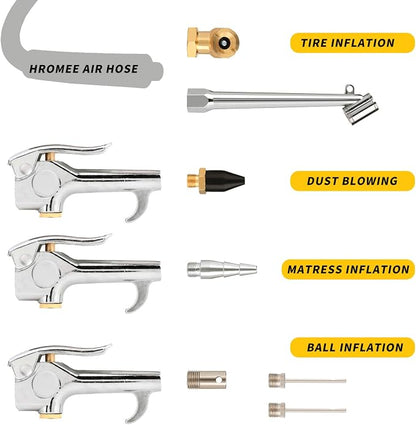 Hromee Air Hose Fittings 1/4 Inch NPT Brass Quick Connect Coupler and Plug, 20 Pieces Air Compressor Accessory Kit with Blow Gun and Tire Gauge