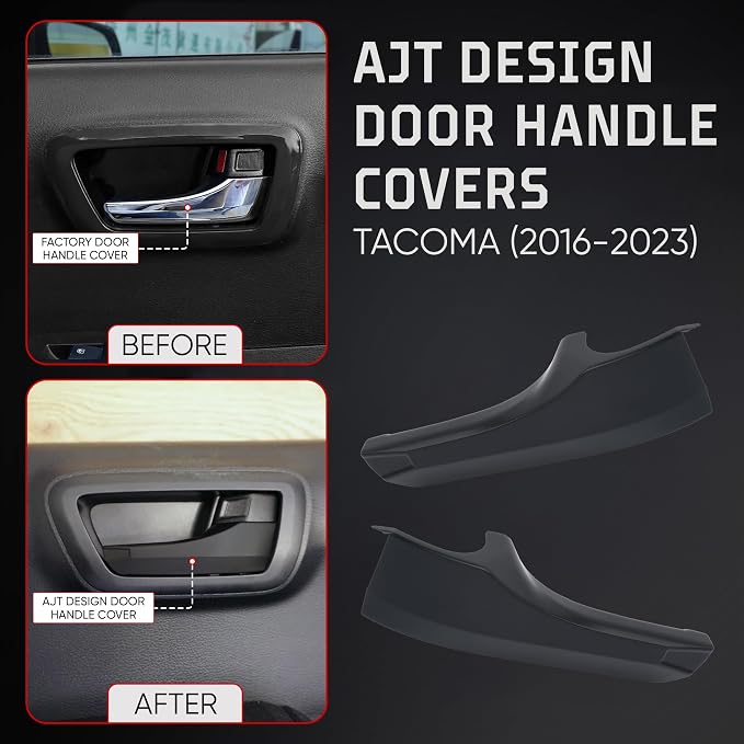 AJT DESIGN Car Door Handle Cover Compatible with Toyota Tacoma (2016-2023) | ABS Plastic Interior Trim, Chrome Delete Tacoma Door Handle Cover | Made in USA, Pack of 4 (Front & Back) - Black