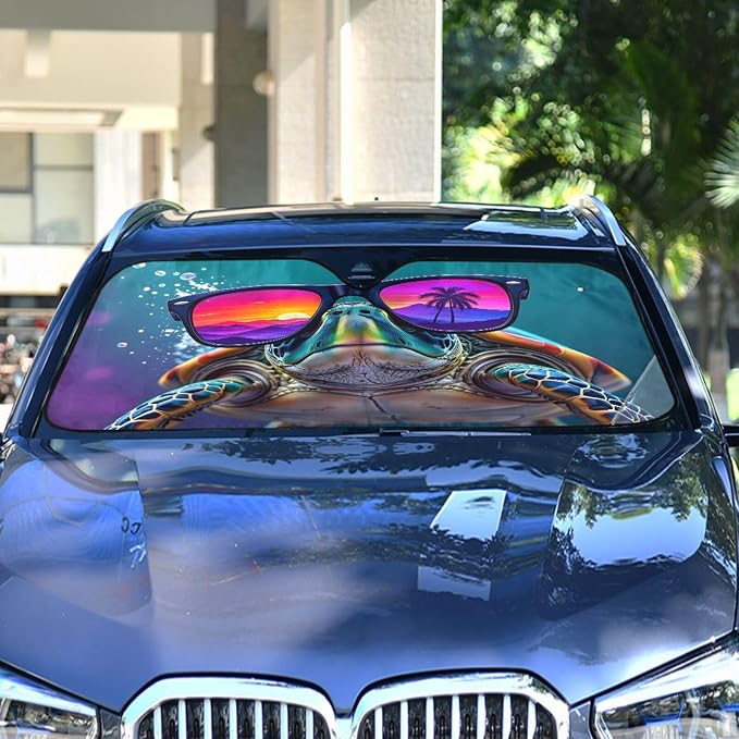 Windshield Sun Shade Sea Turtle Summer Front Window Block UV Shades Visor Reflective Retractable for Car SUV Trucks