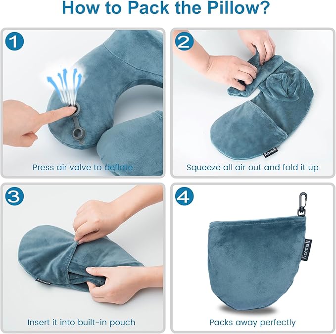 Keemall 2Pack Inflatable Travel Neck Pillow for Airplane Sleeping, Adjustable Blow Up Neck Support Air Pillow Traveling on Plane Long Flights Washable