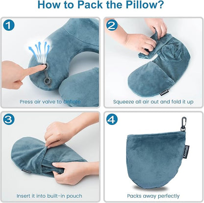 Keemall 2Pack Inflatable Travel Neck Pillow for Airplane Sleeping, Adjustable Blow Up Neck Support Air Pillow Traveling on Plane Long Flights Washable