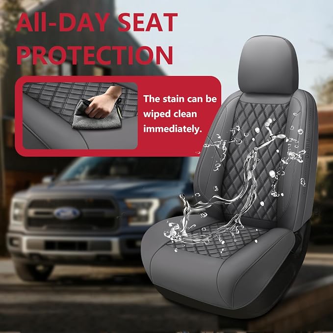 F150 Seat Covers, Custom Ford F150 Truck Seat Cover Fit for 2015-2025 F150 and 2017-2025 F250 F350 F450 Super Duty Crew Cab XL XLT Lariat King Ranch Platinum (Grey, Front and Rear(5 Seats))