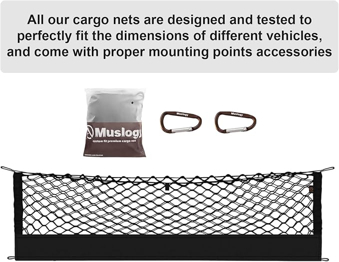 Muslogy Trunk Cargo Net Compatible with Toyota RAV4 2013-2018 Accessories, SUV Sedan Cargo Organizer Storage Net with Heavy Duty Carabiners