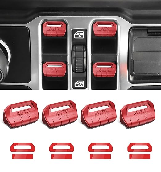Fits for JL Jeep Upgrade Window Switch Button Cover 4 PCS Compatible with Jeep Wrangler JL JLU 2026-2023 2022 2021 2020 2019 2018&Gladiator JT 2020-2026 Interior Accessories (Matte Metallic Red)
