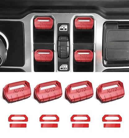 Fits for JL Jeep Upgrade Window Switch Button Cover 4 PCS Compatible with Jeep Wrangler JL JLU 2026-2023 2022 2021 2020 2019 2018&Gladiator JT 2020-2026 Interior Accessories (Matte Metallic Red)