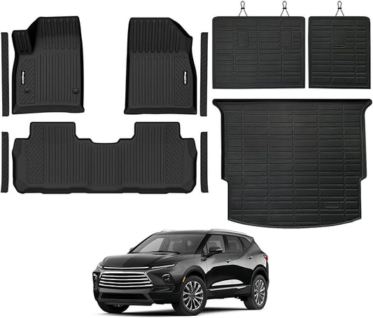 Floor Mats for Chevrolet Blazer 2019-2025 2026 Gas Only (Not for EV), Trunk Mat and Backrest Mat & Door Sill Guard All Weather TPE Protector for Chevy Blazer Accessories(Not for EV)