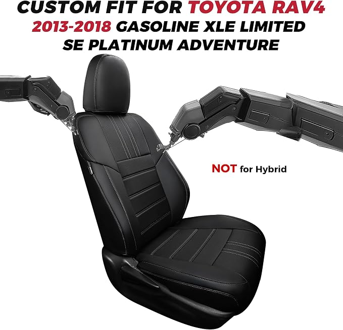 FREESOO RAV4 Seat Covers Full Set Custom Fit for Toyota Rav4 XLE,Platinum, Limited 2013-2018 & SE 2016-2018, Faux Leather Car Seat Cover, Airbag Compatible, Black