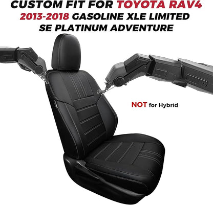 FREESOO RAV4 Seat Covers Full Set Custom Fit for Toyota Rav4 XLE,Platinum, Limited 2013-2018 & SE 2016-2018, Faux Leather Car Seat Cover, Airbag Compatible, Black
