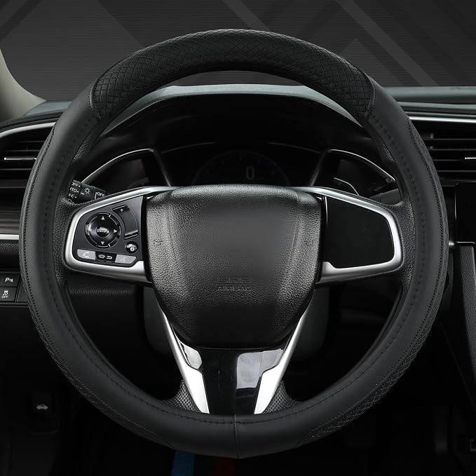 West Llama Customized Auto Car Steering Wheel Cover for Honda Civic, CR-Z, Insight, S2000,14-14.25inch(Black-Small Size)