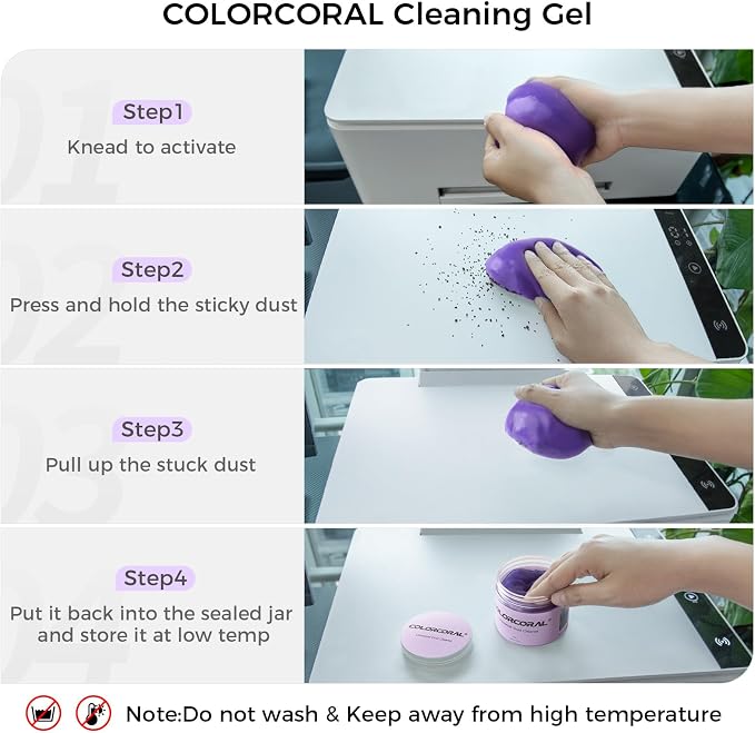 ColorCoral Cleaning Gel for Car Universal Gel Cleaner Auto Detailing Car Vent Keyboard Cleaning Putty Car Interior Cleaner Dashboard Dust Remover Putty Auto Duster Cleaning Kit 160G - Purple