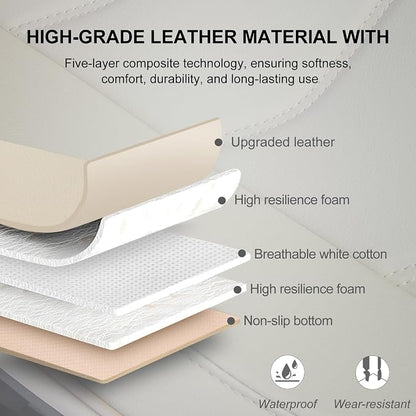 BOPUOVRE Car Seat Cover for Luxury & Comfort - PU Leather, Anti-Slip, Full Wrap Protection with Storage Pocket for Bottom Cushion - Universal Fit for 95% of Vehicles （Yellowish-White,1 Piece