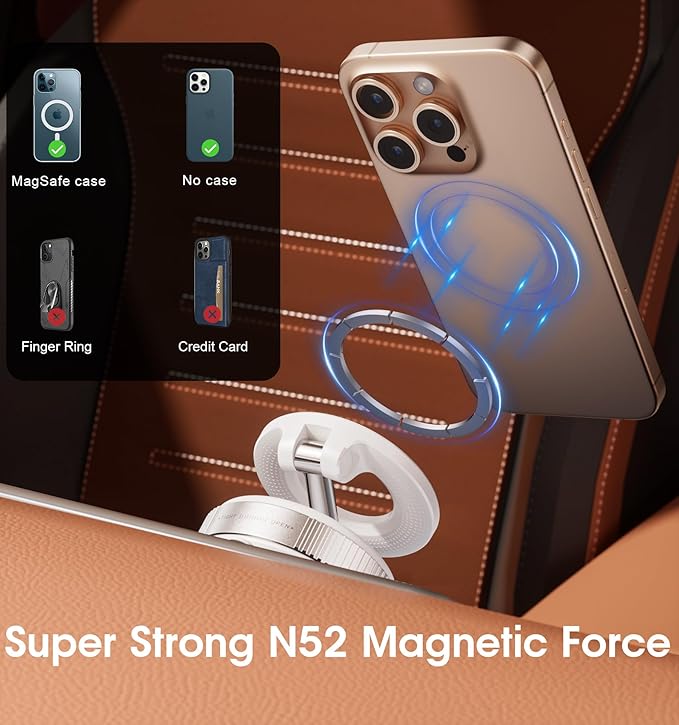 REOKILY Strong Magnetic Car Phone Holder for MagSafe Ultra Vacuum Suction Cup Phone Mount 360° Cell Phone Holders for Your Car Accessories for iPhone 16 15 14 13 12 Android