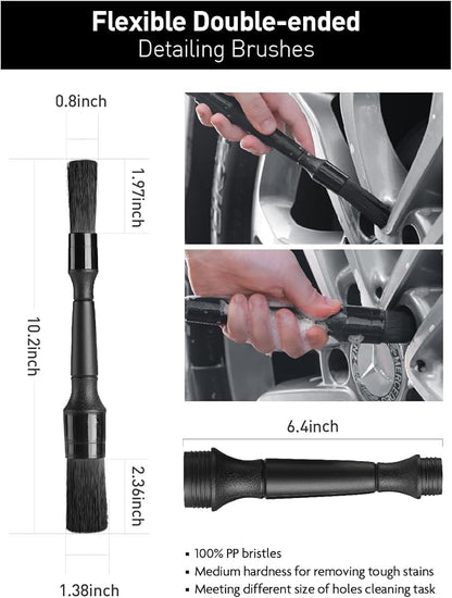 Fantasticlean 7PCS Car Wheel Brush Kit, Tire Brush for Car Owners & Auto Detailers, Soft-bristled Rim Brush, Flat Wheel Brush, Double-Ended Detailing Brush and Pads for Home Shop, Cars Trucks RVs