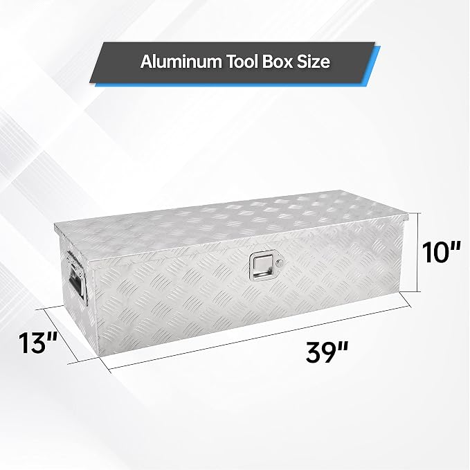 39 Inch Aluminum Tool Box,Heavy Duty Waterproof Truck Bed Tool Box with Side Handle, Lock & Keys,Silver (39"X13"X10")