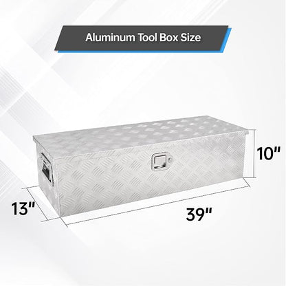 39 Inch Aluminum Tool Box,Heavy Duty Waterproof Truck Bed Tool Box with Side Handle, Lock & Keys,Silver (39"X13"X10")