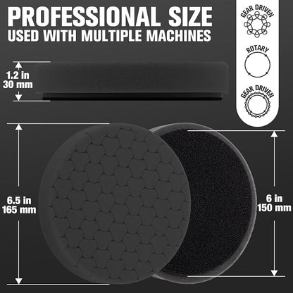 Black Polish Pad, Buffing Polishing Pads, 1Pc 6.5 Inch Face for 6 Inch 150mm Backing Plate Compound Buffing Sponge Pads for Car Buffer Polisher Compounding, Polishing and Waxing